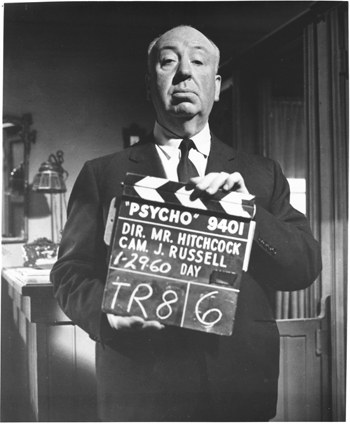 Alfred Hitchcok sul set di Psycho