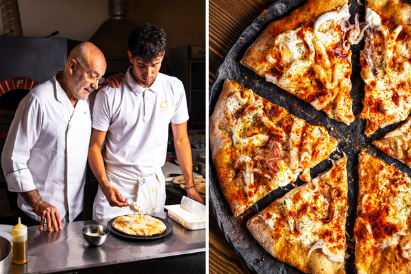 A sinistra il maestro e l'apprendista a destra pizza Calamar-E