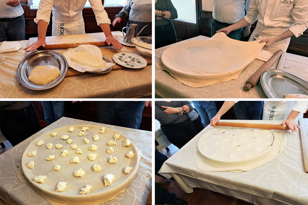 Fasi di preparazione della Focaccia di Recco col Formaggio Igp